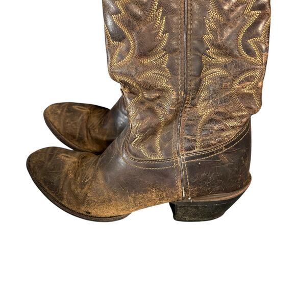 Laredo Brown Leather Men\'s Cowboys Western Ranch Rodeo 8.5 D Almond Toe